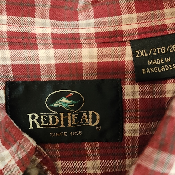 RedHead Men's Red Plaid Casual Button Up Shirt Top - Picture 5 of 11